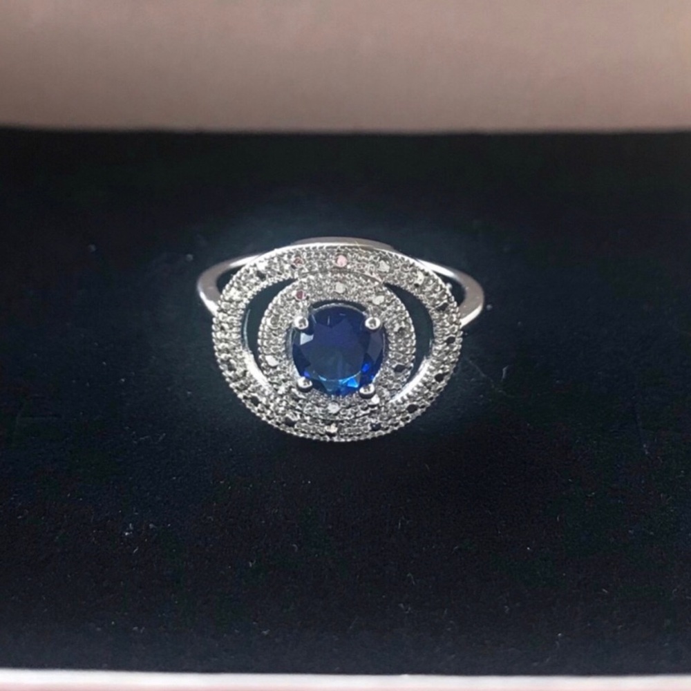 Sterling Silver Blue Sapphire Halo Ring